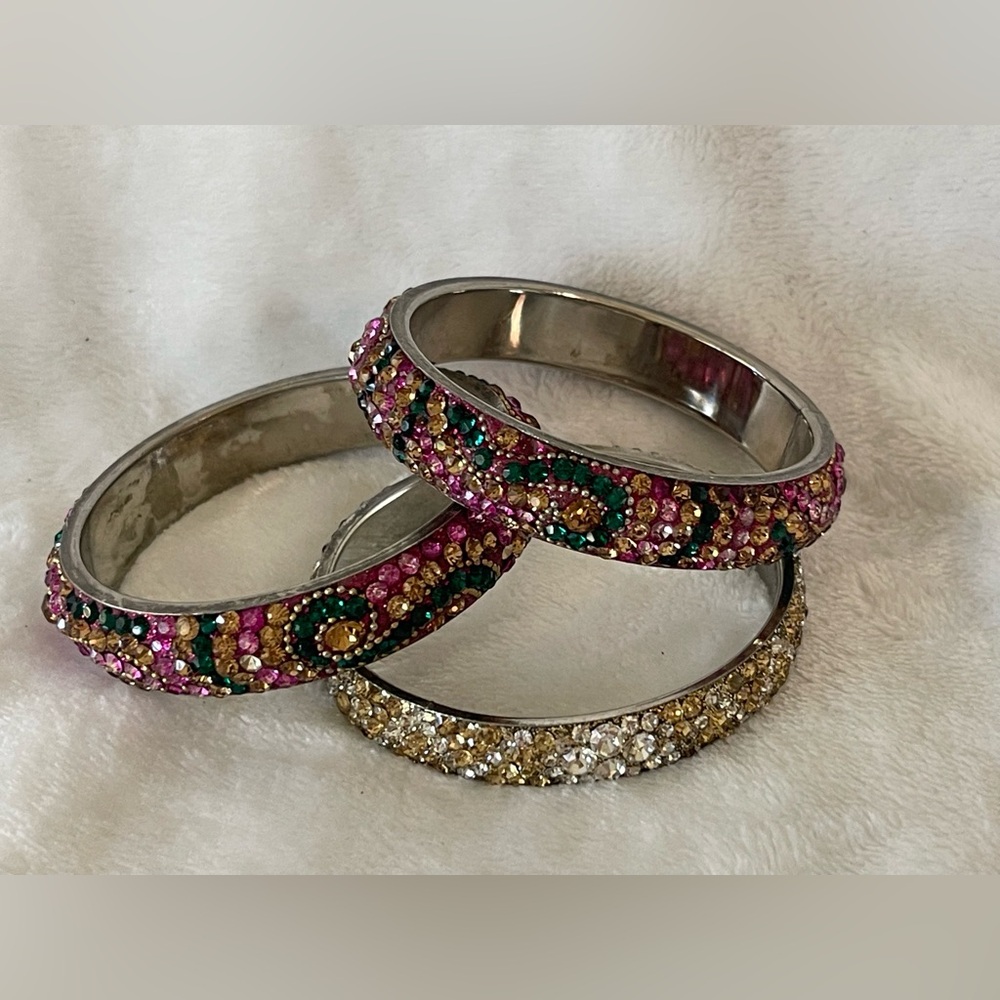 Vintage wedding bangle, bracelets, rhinestone, glitter silver gold bright - Picture 7 of 8